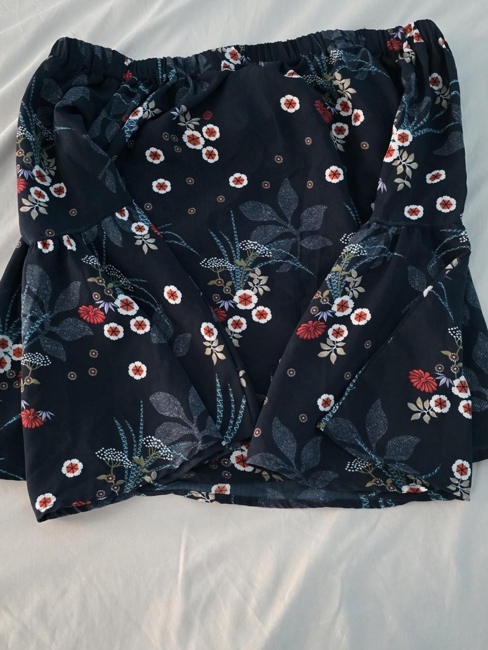 Japna Navy Floral Off-Shoulder Tunic with Red Accents